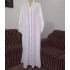 Brown Piping And Front Open Off white Abaya