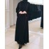 Maroon piping And Front Open Black Abaya